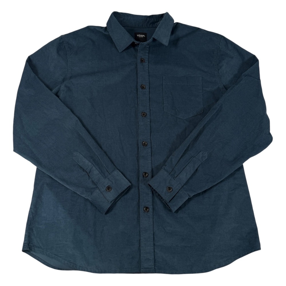 Union Jeans Corduroy Button‎ Down Shirt Teal Blue Long Sleeve Mens XL Layering